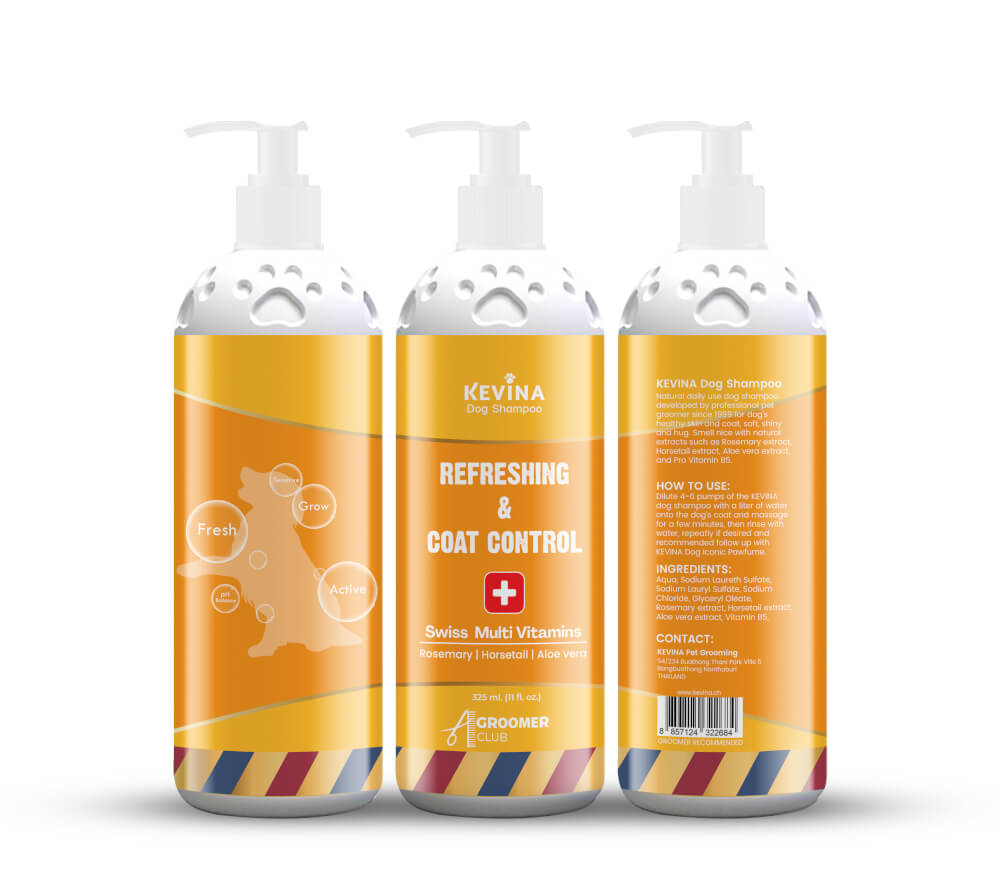 แชมพูสุนัข KEVINA สูตรลดกลิ่นตัว ลดขนร่วง ขนาด 325 ML.